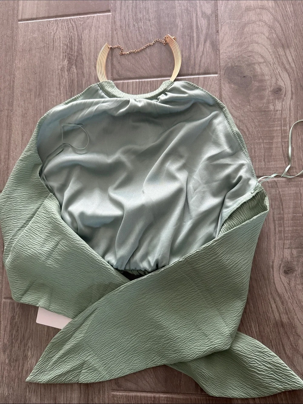 Sage Green Two piece Skirt set with Draped Front